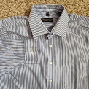 Donald J. Trump Men Sz 18 34-35 Blue White Stripe Long Sleeve Button‎ Up Shirt